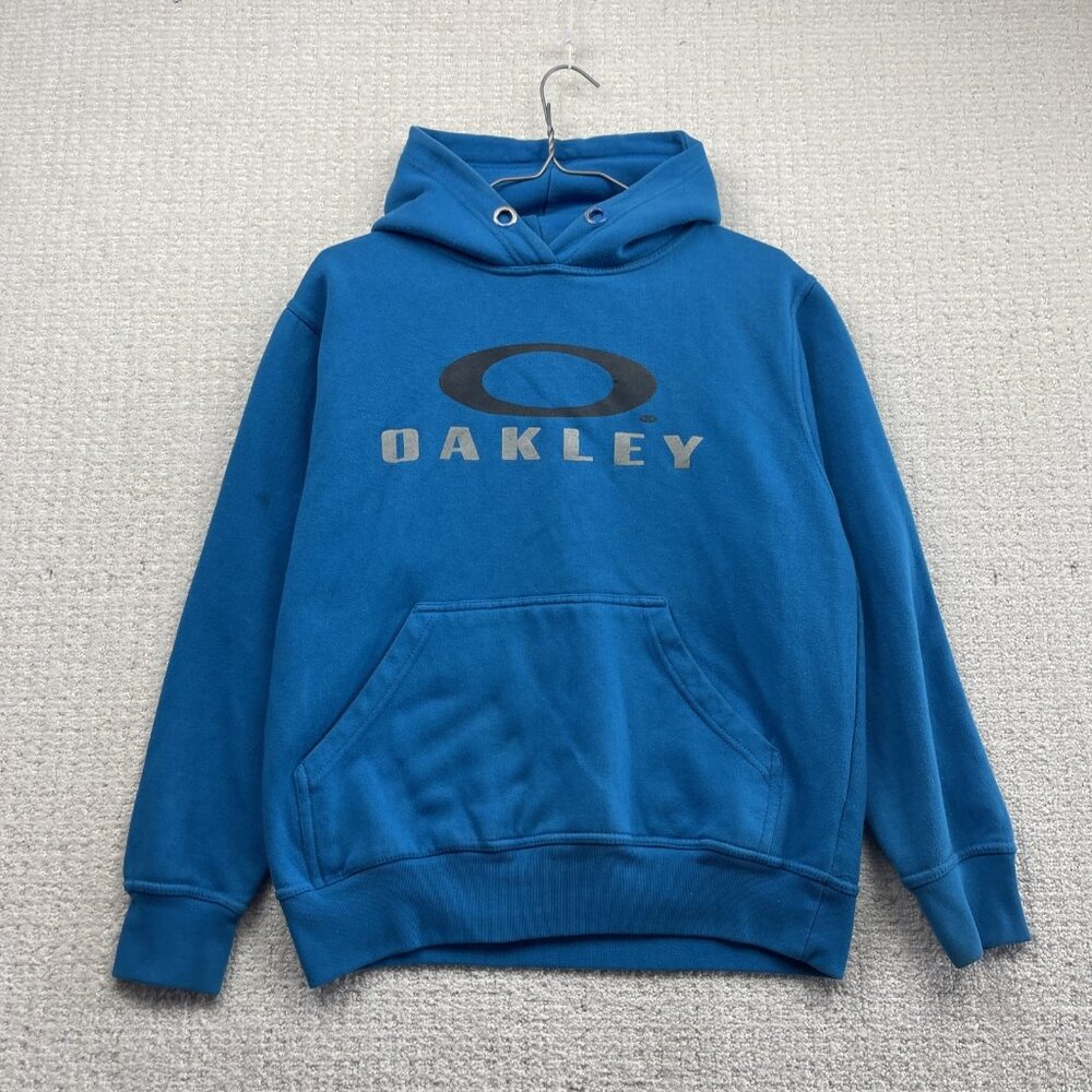 Vintage Y2K Oakley Men’s Blue Center Logo Hoodie Retro Streetwear Read